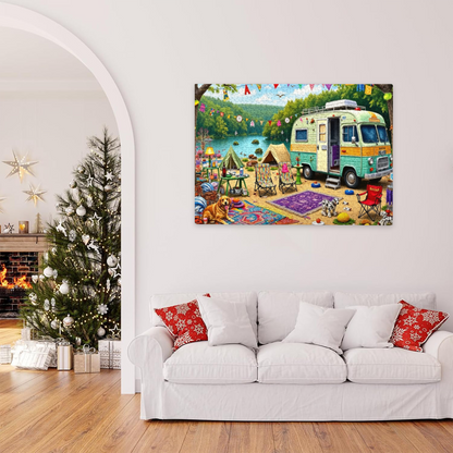 Colorful Lakeside RV Camping Holiday Adventure Puzzle