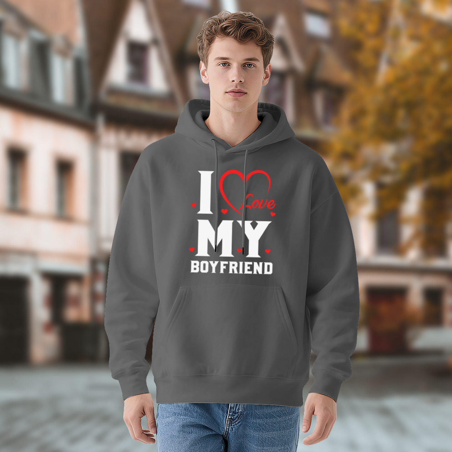 I Love My Boyfriend Romantic Heart Cute Comfort Hoodie, Couple Matching Outfit