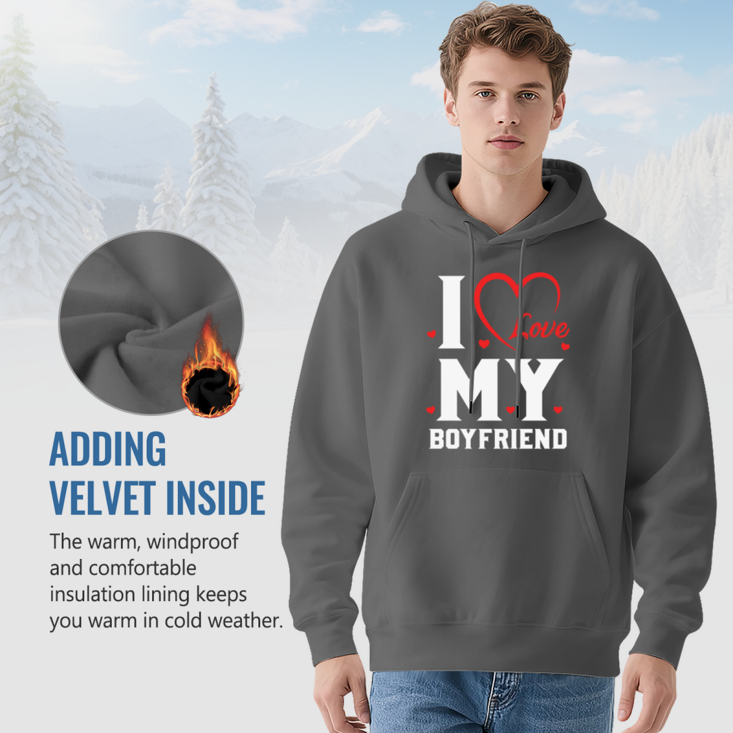 I Love My Boyfriend Romantic Heart Cute Comfort Hoodie, Couple Matching Outfit
