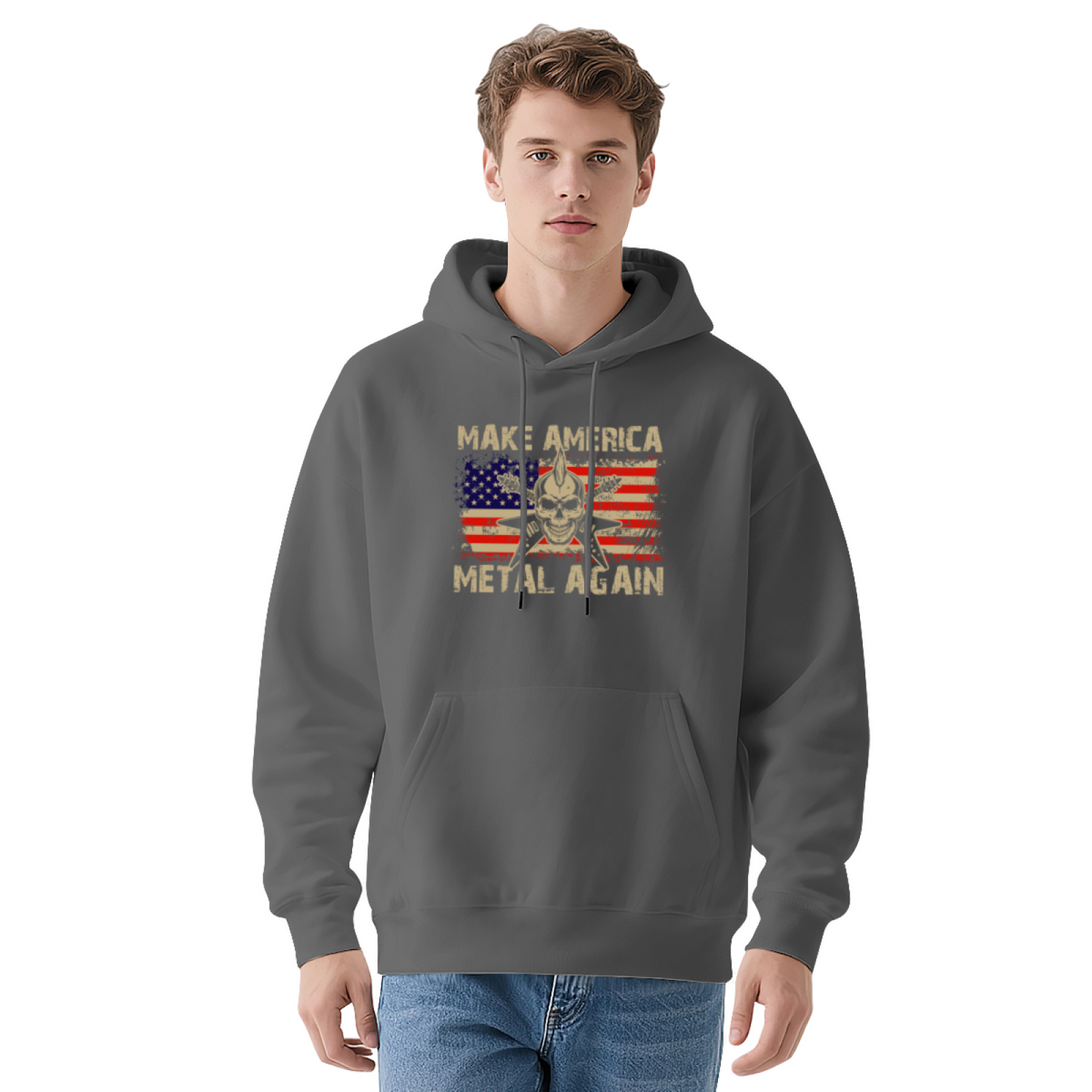 Make America Metal Again Vintage Gray Hoodie, Men Retro Comfort Top