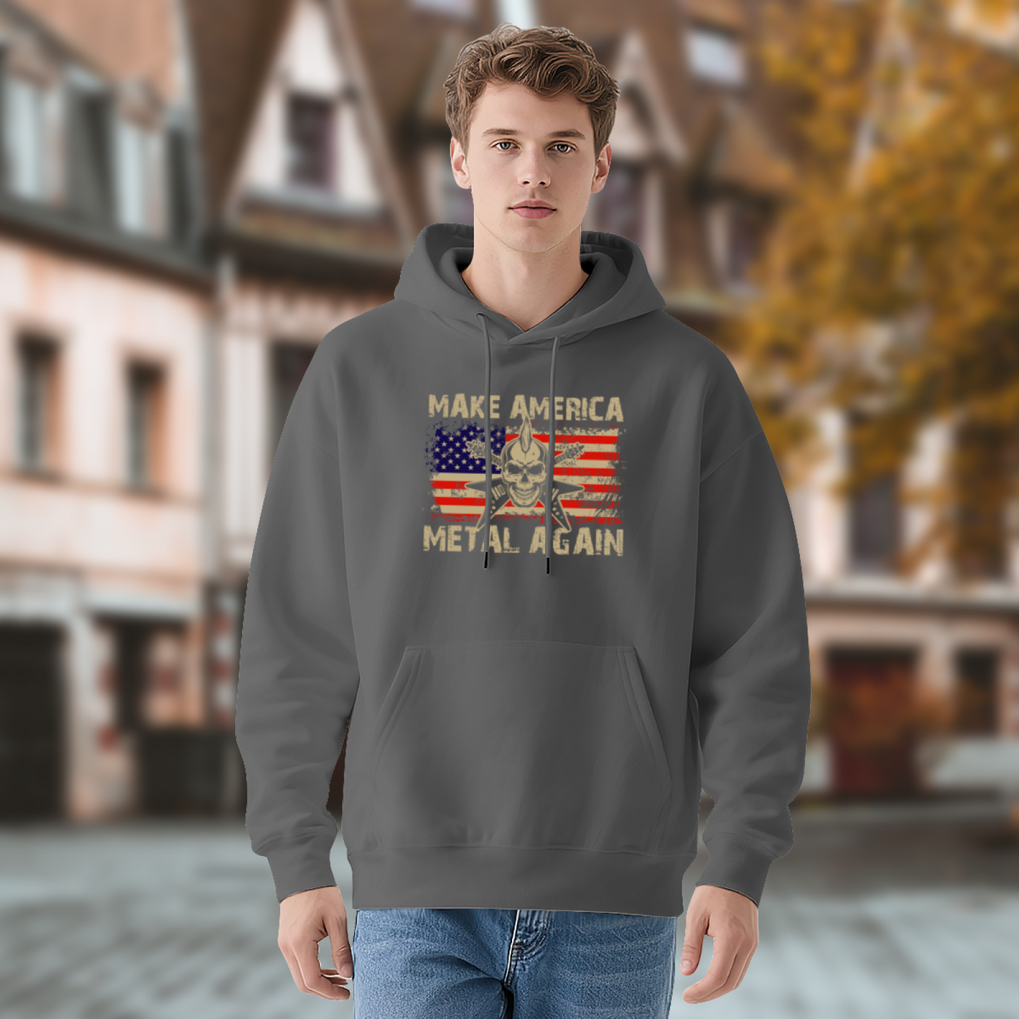 Make America Metal Again Vintage Gray Hoodie, Men Retro Comfort Top