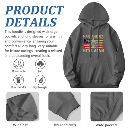 Make America Metal Again Vintage Gray Hoodie, Men Retro Comfort Top