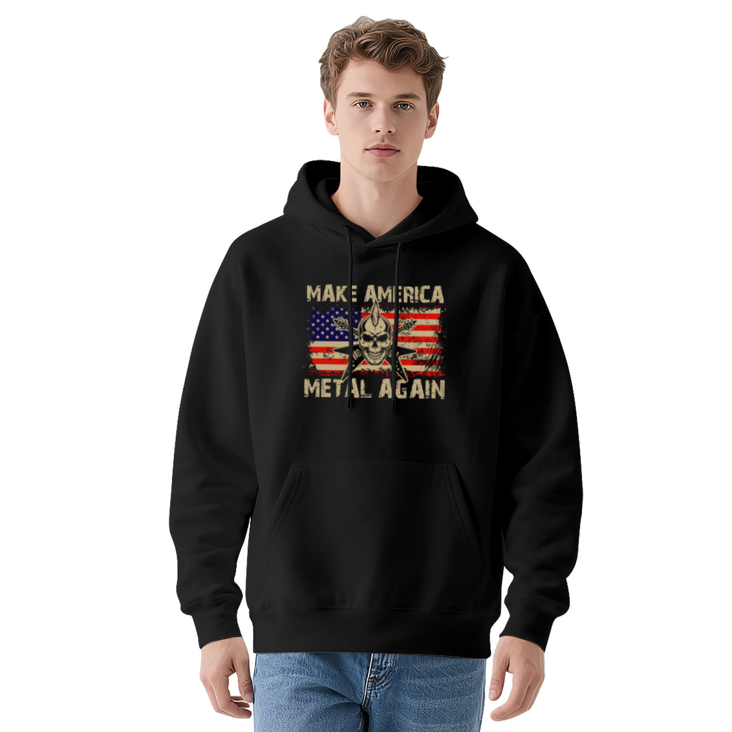 Make America Metal Again Vintage Gray Hoodie, Men Retro Comfort Top