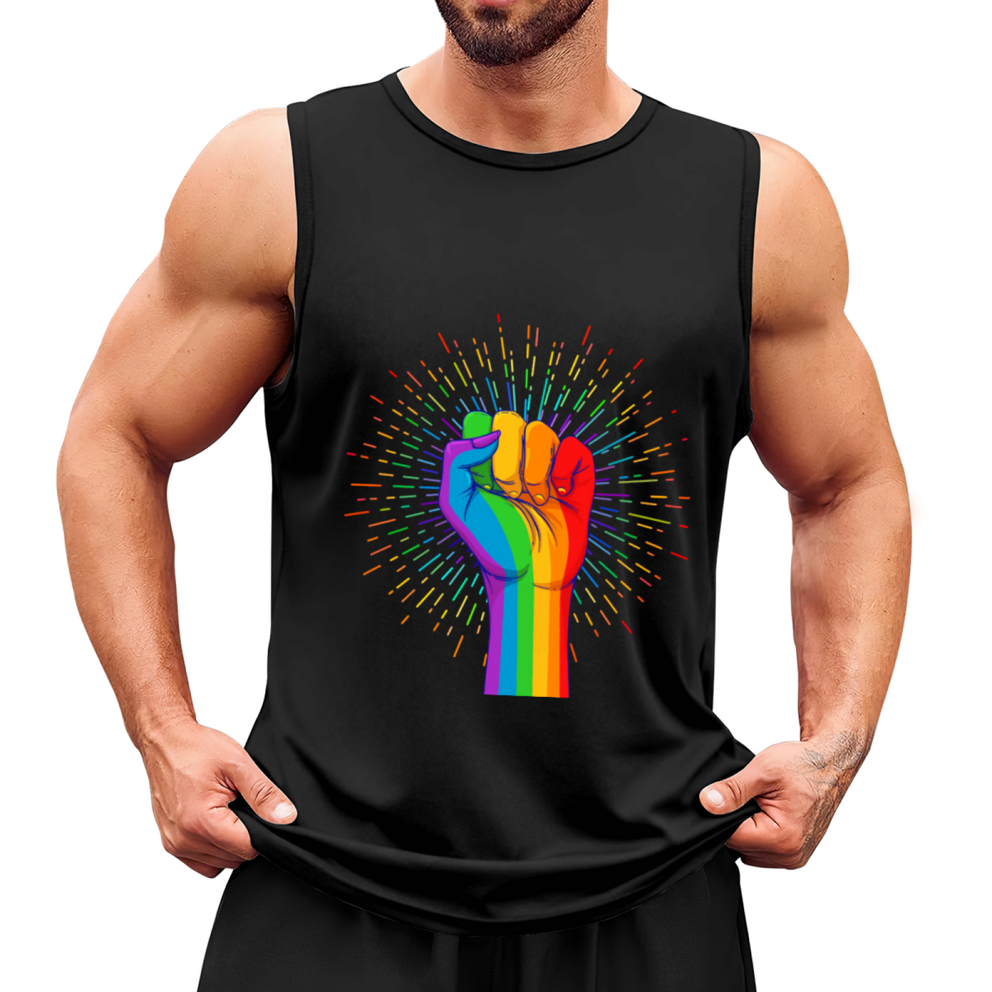 Pride Rainbow Raised Fist Graphic Sleeveless Tank Top