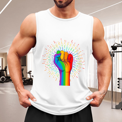 Pride Rainbow Raised Fist Graphic Sleeveless Tank Top