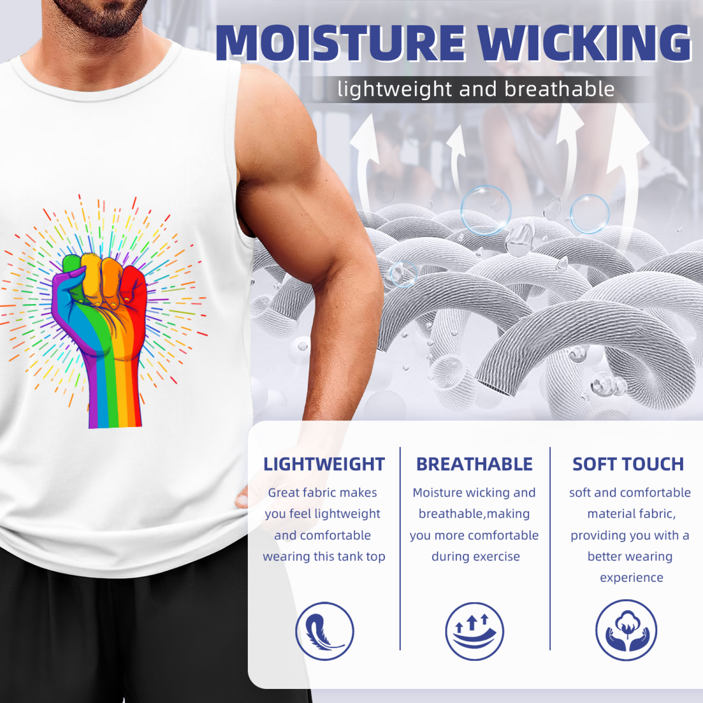 Pride Rainbow Raised Fist Graphic Sleeveless Tank Top