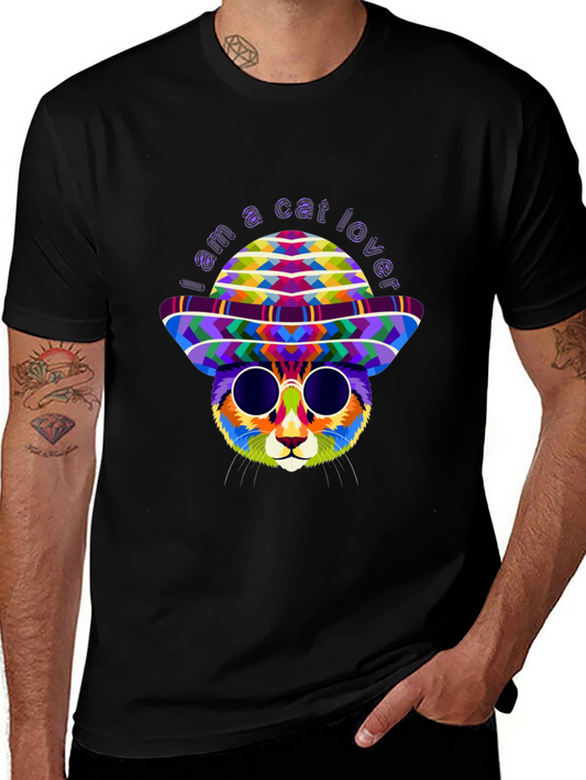 Cat Lover T-Shirt - Colorful Kitty with Hat & Shades