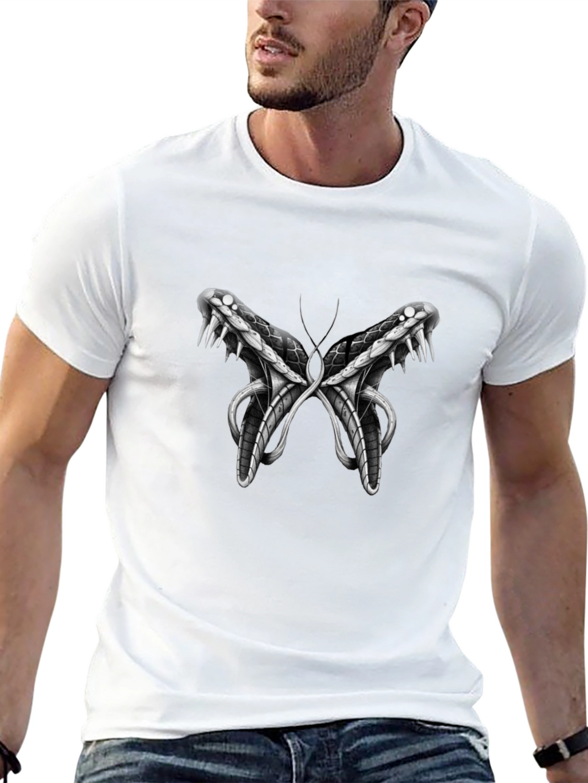 Snake Butterfly Graphic Print Tee