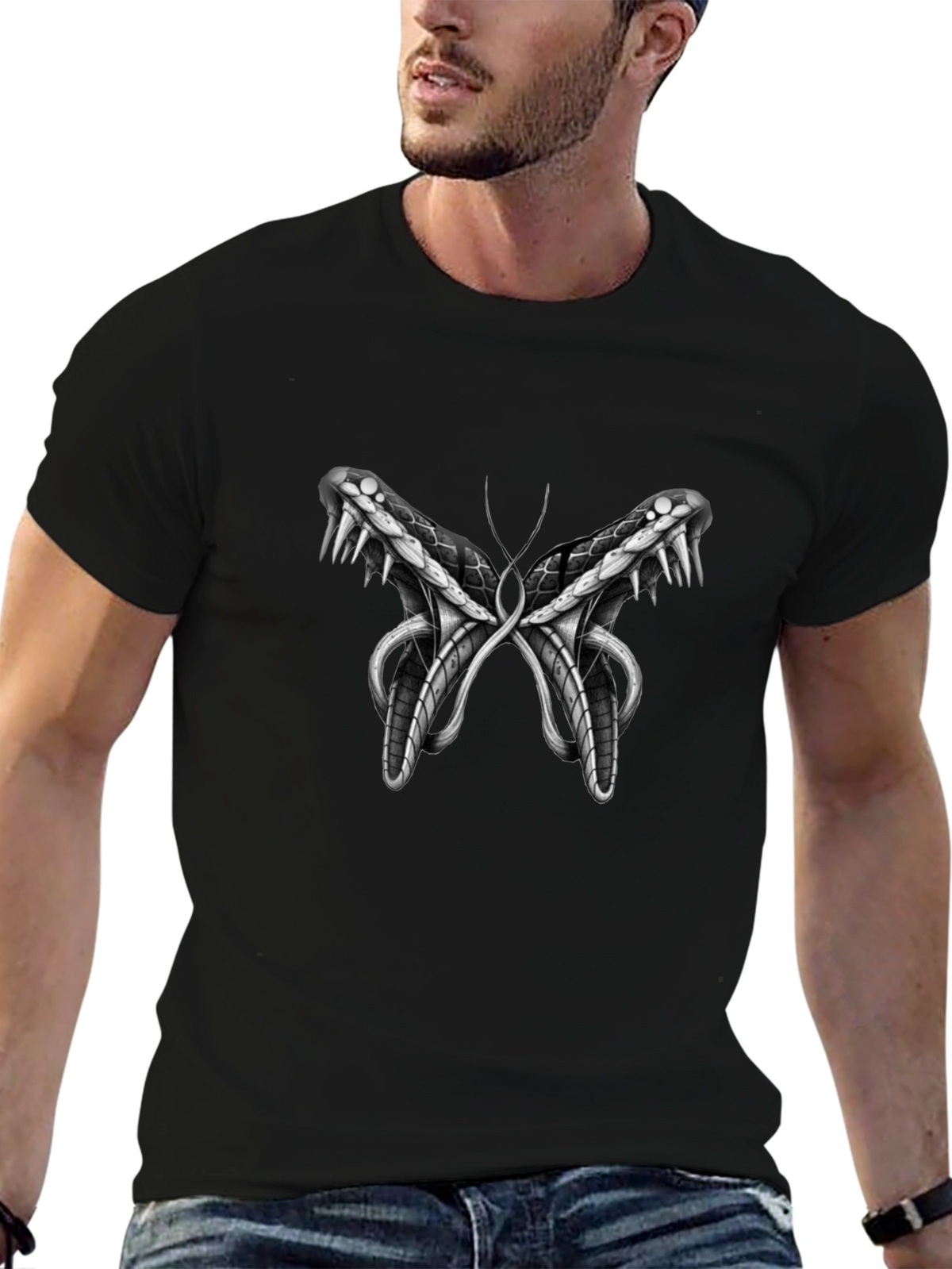 Snake Butterfly Graphic Print Tee