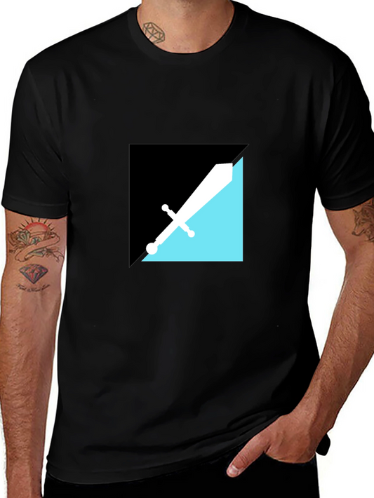Modern Geometric Sword Graphic Tee - Black
