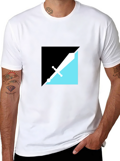 Modern Geometric Sword Graphic Tee - Black