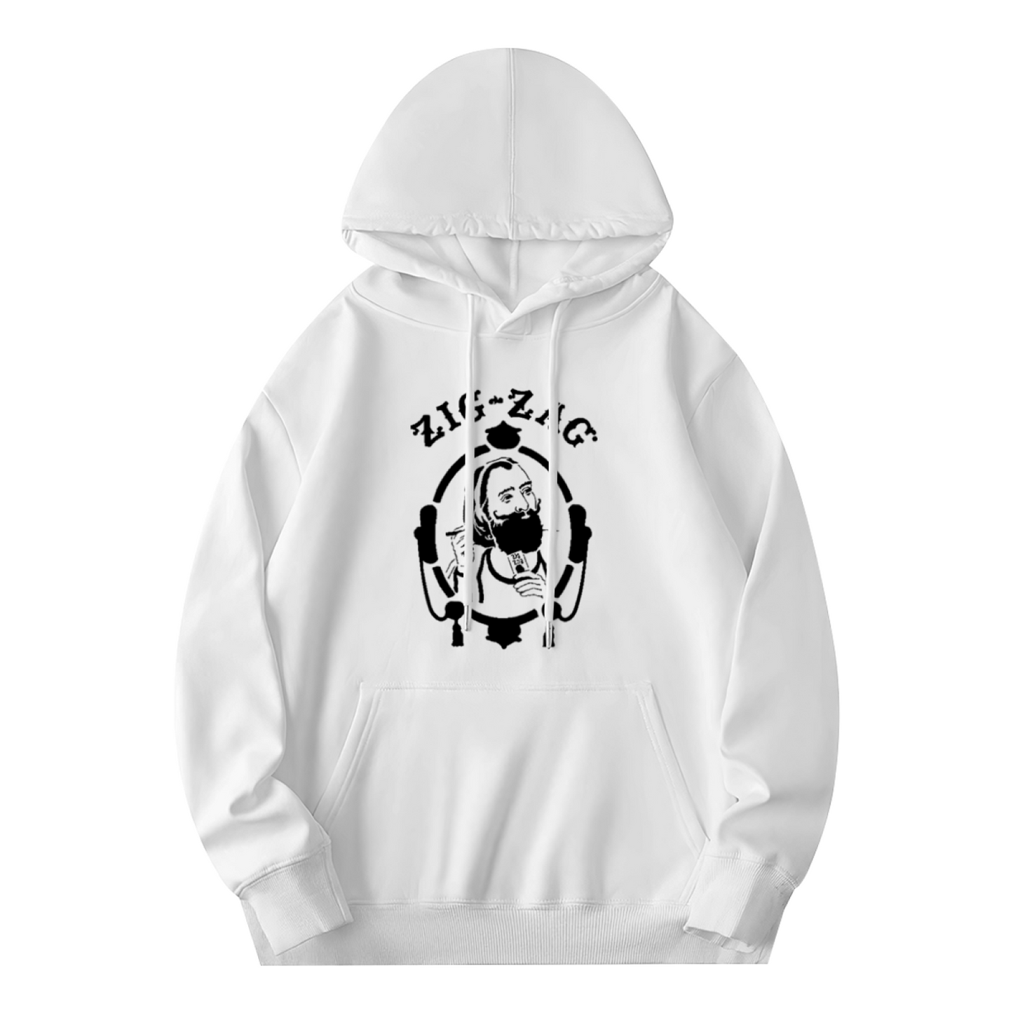 Vintage Zig-Zag Portrait Graphic White Hoodie, Unisex Cozy Retro Style Hooded Top