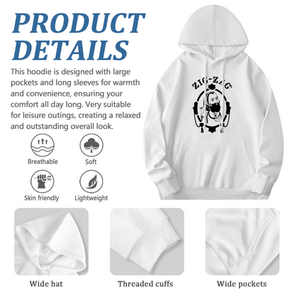 Vintage Zig-Zag Portrait Graphic White Hoodie, Unisex Cozy Retro Style Hooded Top