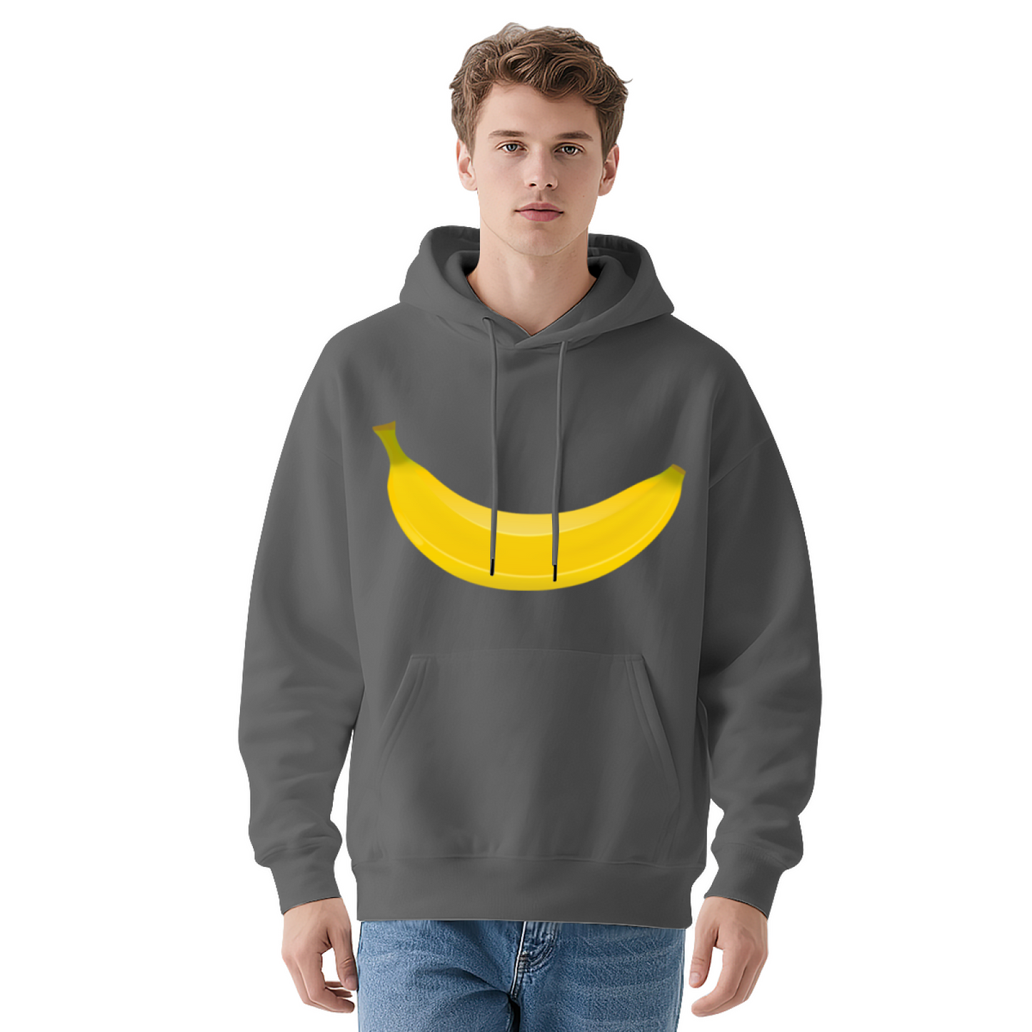 Cute Big Banana White Unisex Hoodie, Soft Relaxed Comfort