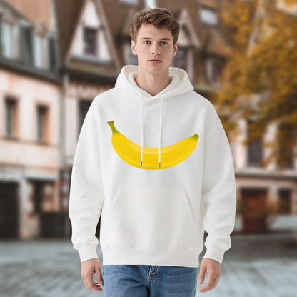 Cute Big Banana White Unisex Hoodie, Soft Relaxed Comfort