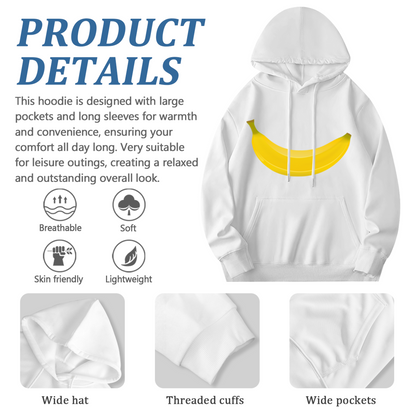 Cute Big Banana White Unisex Hoodie, Soft Relaxed Comfort