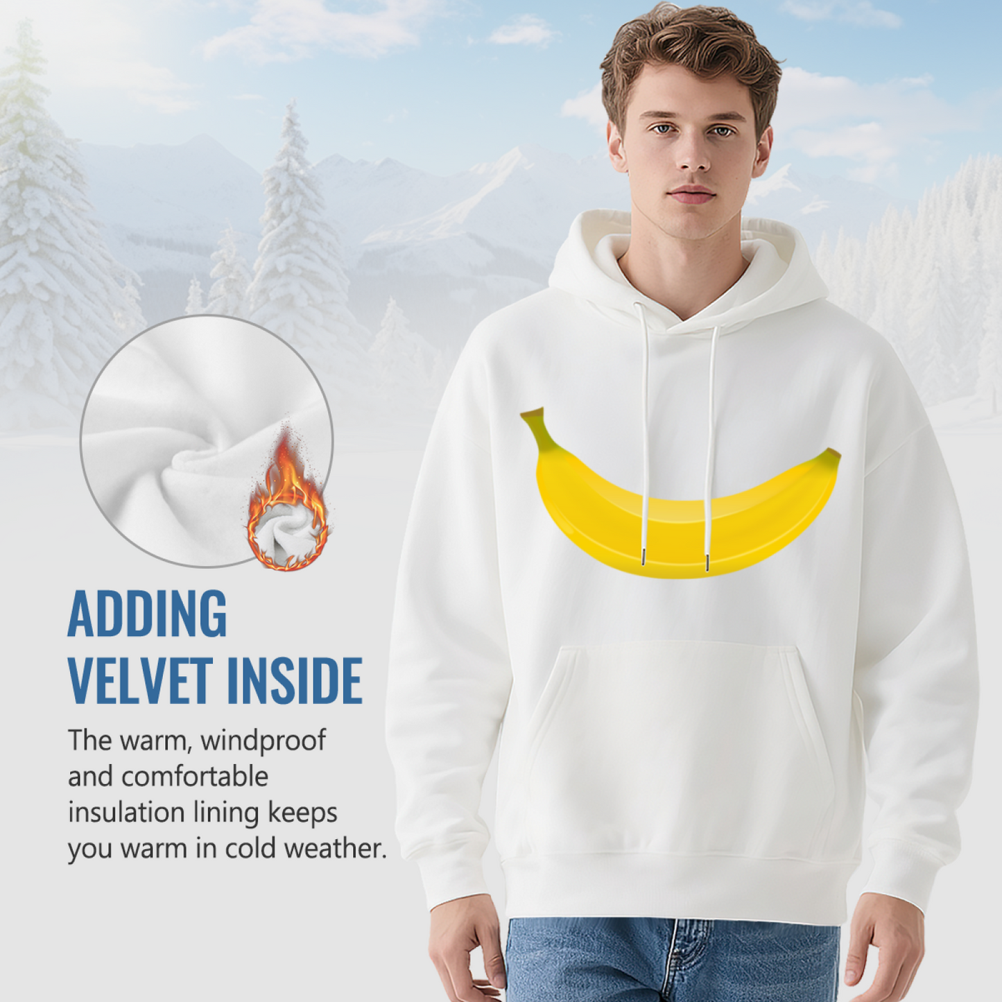 Cute Big Banana White Unisex Hoodie, Soft Relaxed Comfort