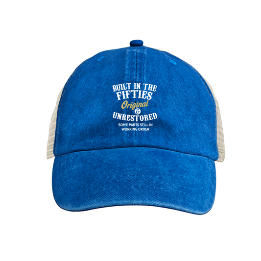 Built In The Fifties Unrestored Vintage Washed Trucker Hat, Retro Birthday Gift Cap