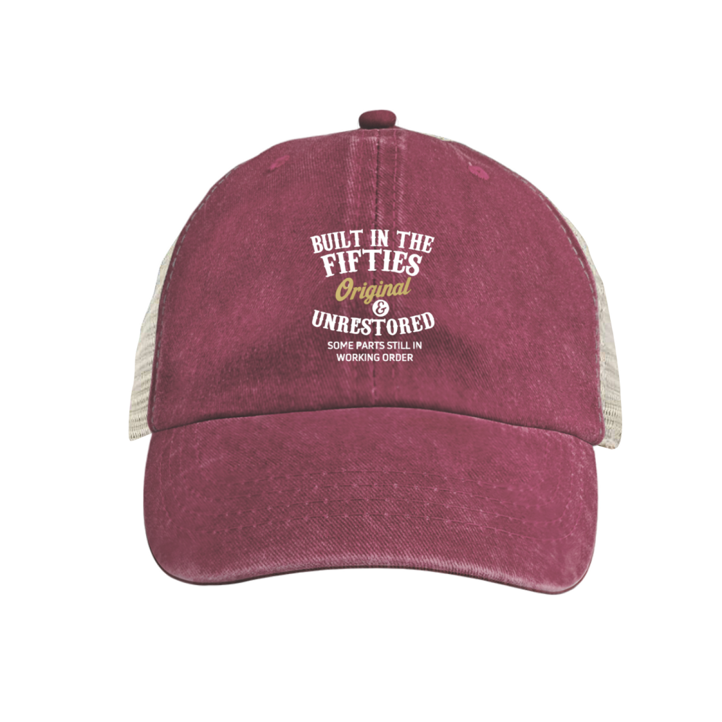 Built In The Fifties Unrestored Vintage Washed Trucker Hat, Retro Birthday Gift Cap