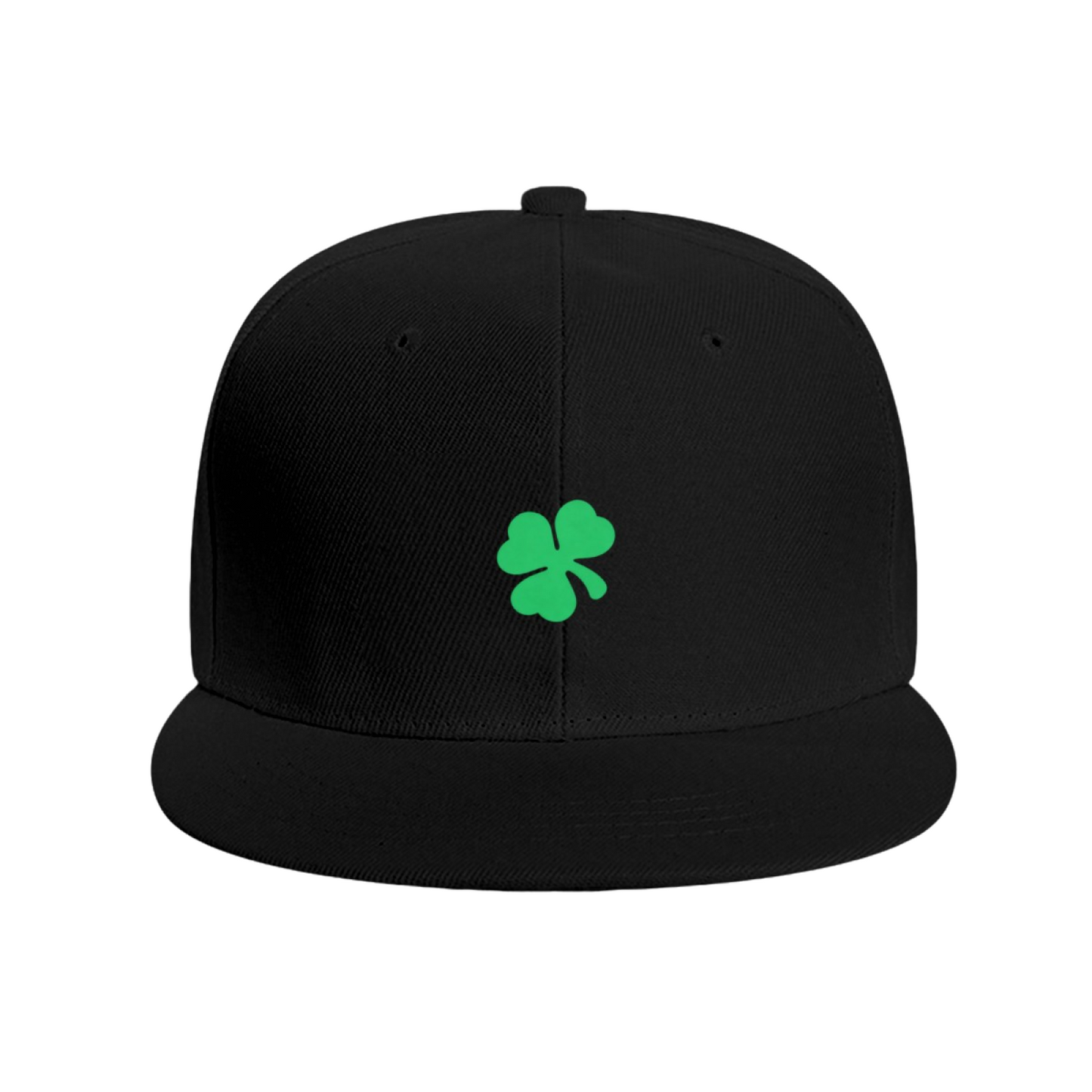 Lucky Green Four-Leaf Clover White Flat Brim Sun Snapback