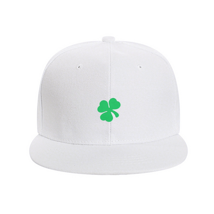 Lucky Green Four-Leaf Clover White Flat Brim Sun Snapback