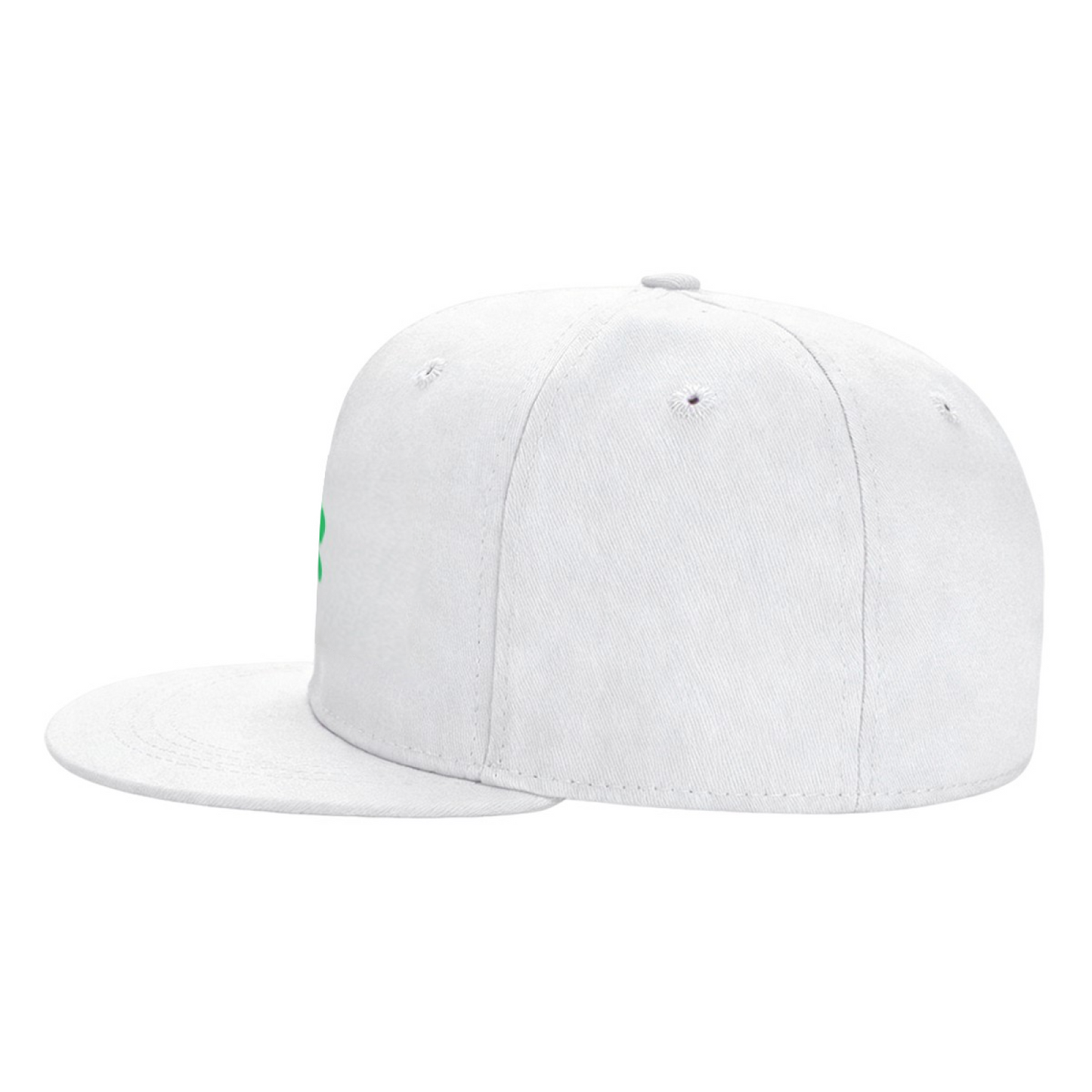 Lucky Green Four-Leaf Clover White Flat Brim Sun Snapback