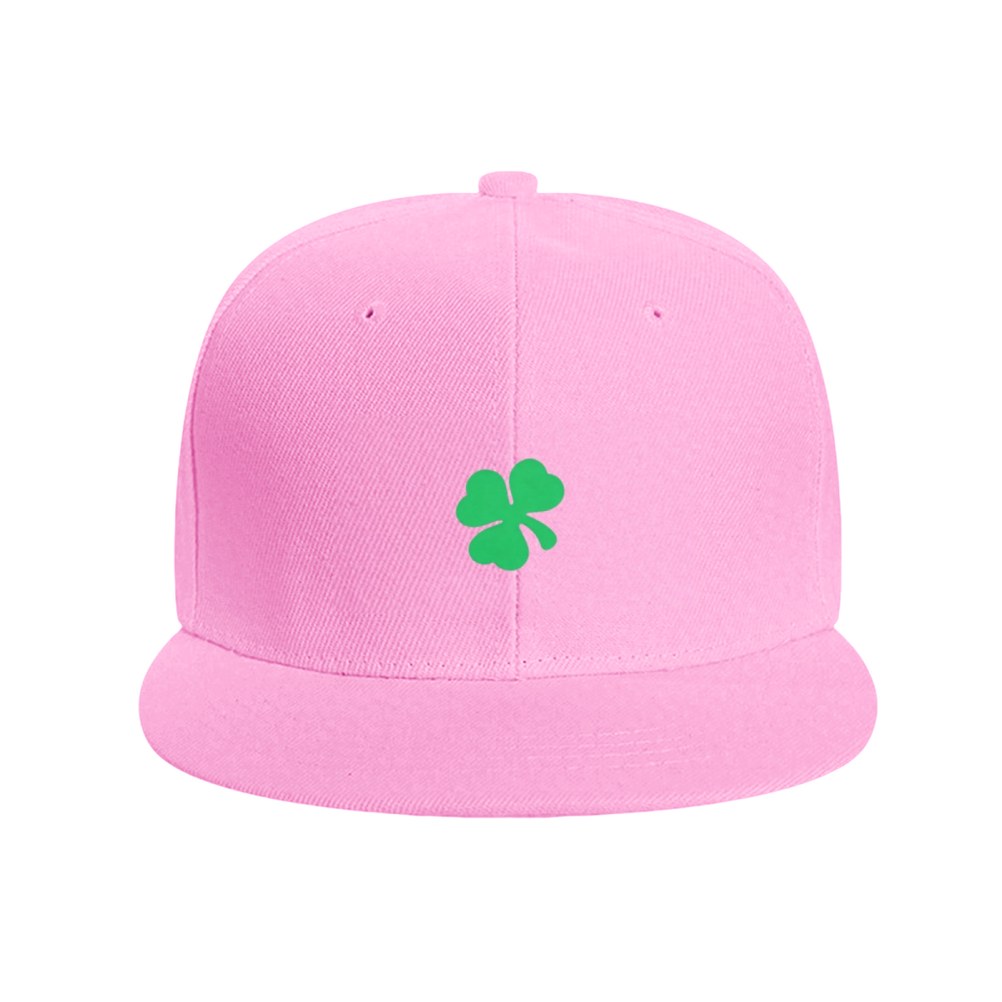 Lucky Green Four-Leaf Clover White Flat Brim Sun Snapback
