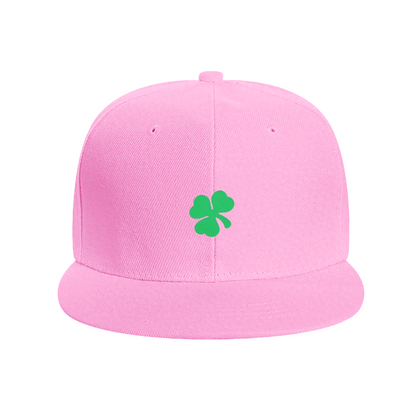 Lucky Green Four-Leaf Clover White Flat Brim Sun Snapback
