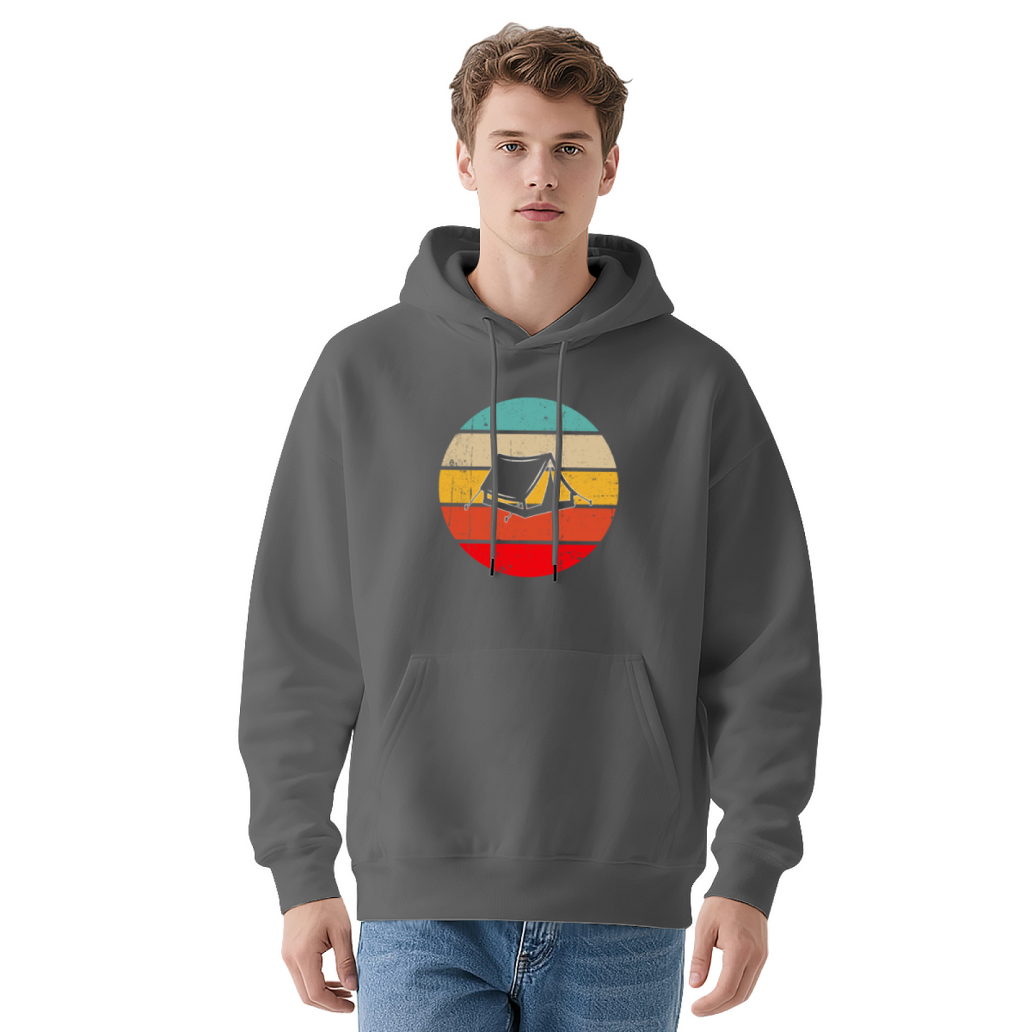 Retro Sunset Camping Tent Graphic Unisex Hoodie, Soft Outdoor Comfort