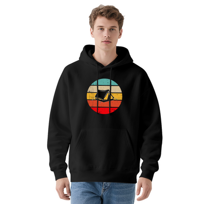Retro Sunset Camping Tent Graphic Unisex Hoodie, Soft Outdoor Comfort