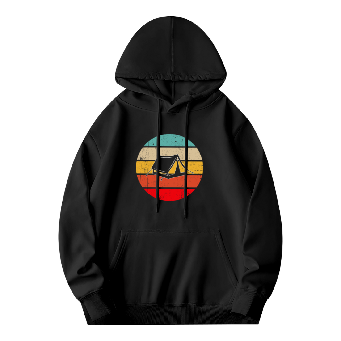 Retro Sunset Camping Tent Graphic Unisex Hoodie, Soft Outdoor Comfort