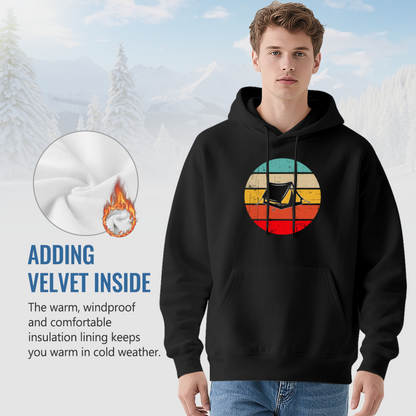 Retro Sunset Camping Tent Graphic Unisex Hoodie, Soft Outdoor Comfort