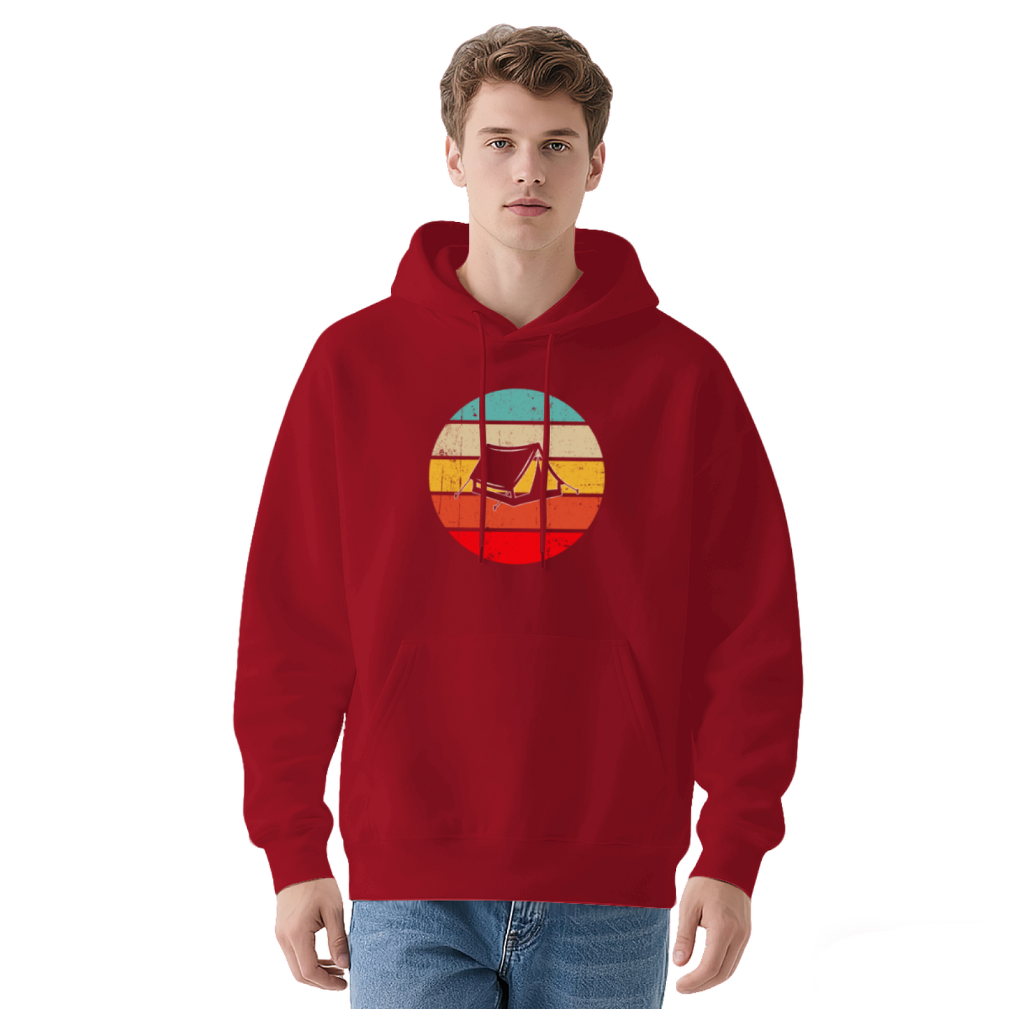 Retro Sunset Camping Tent Graphic Unisex Hoodie, Soft Outdoor Comfort