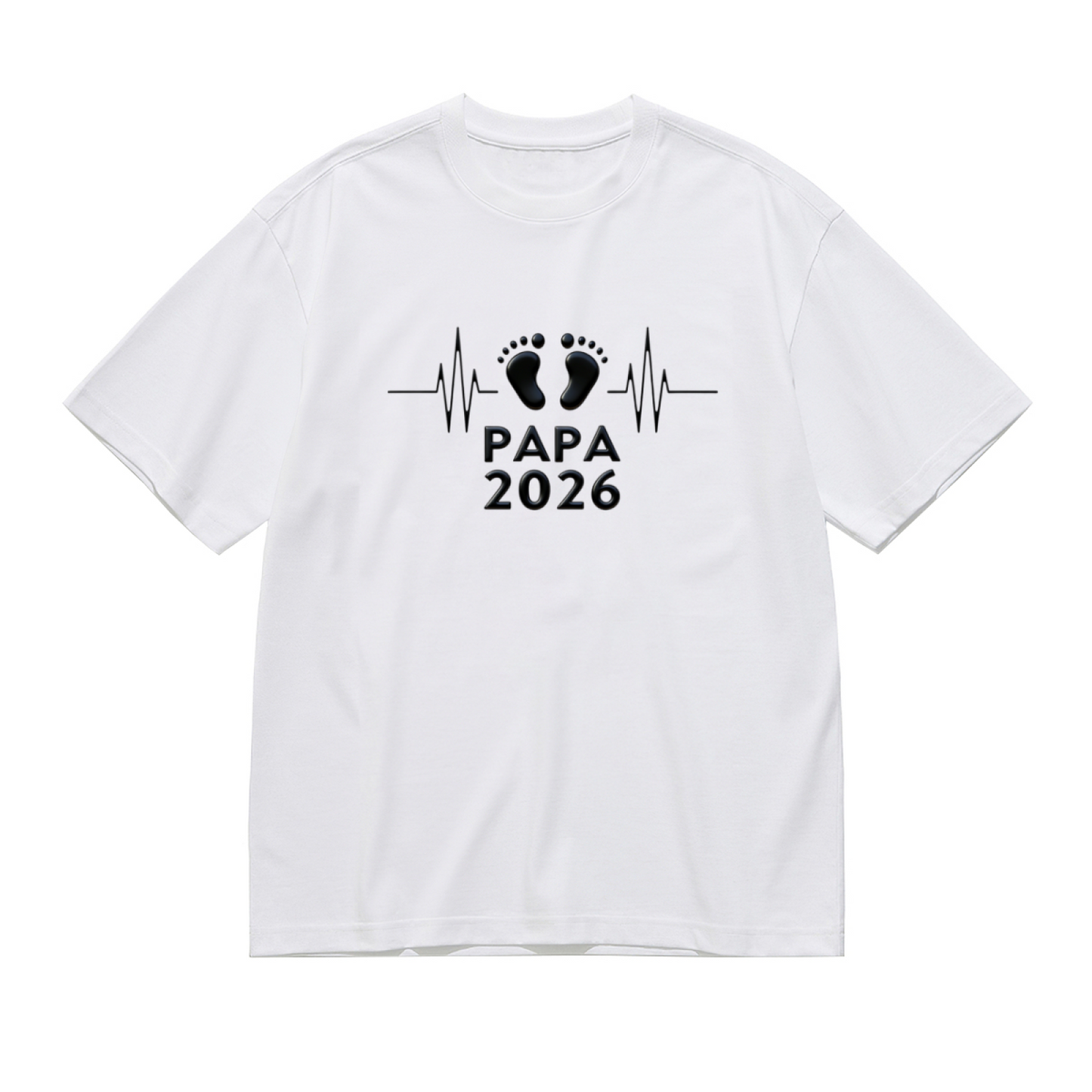 Papa 2026 Black Footprint ECG Line Expectant Father Plus Size Women Printed T-Shirt