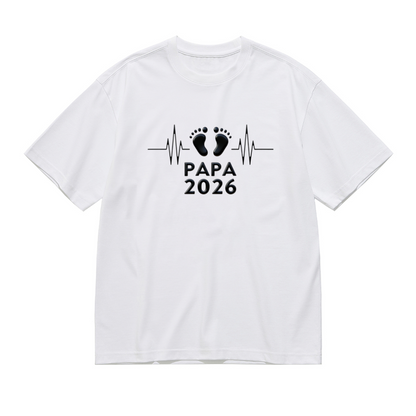 Papa 2026 Black Footprint ECG Line Expectant Father Plus Size Women Printed T-Shirt