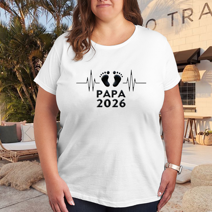 Papa 2026 Black Footprint ECG Line Expectant Father Plus Size Women Printed T-Shirt