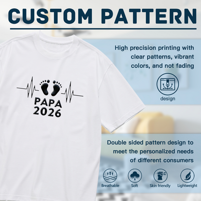 Papa 2026 Black Footprint ECG Line Expectant Father Plus Size Women Printed T-Shirt