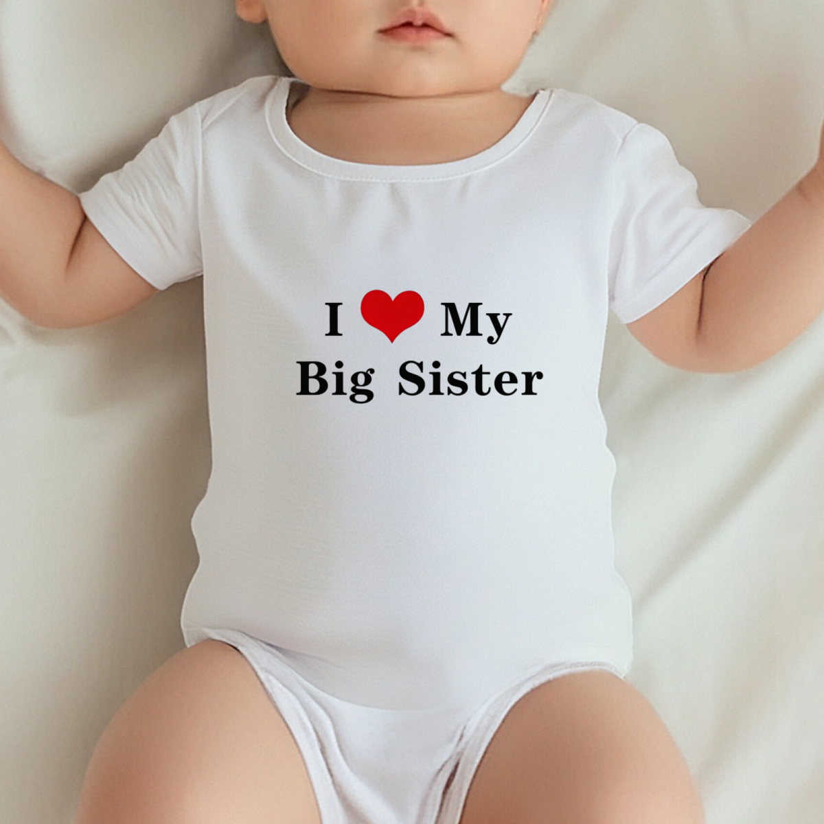 I Love My Big Sister Heart Print Baby Bodysuit Sibling Matching Outfit