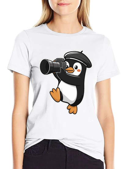 Penguin Photographer T-Shirt - Cute Cartoon Tee