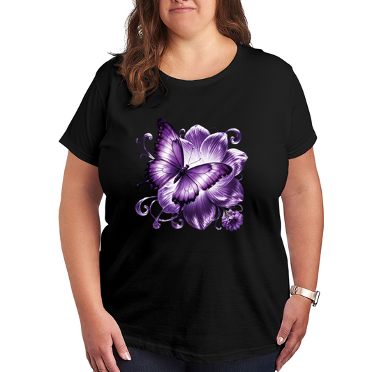 Dreamy Purple Butterfly & Lotus Art Plus Size Women Printed T-Shirt