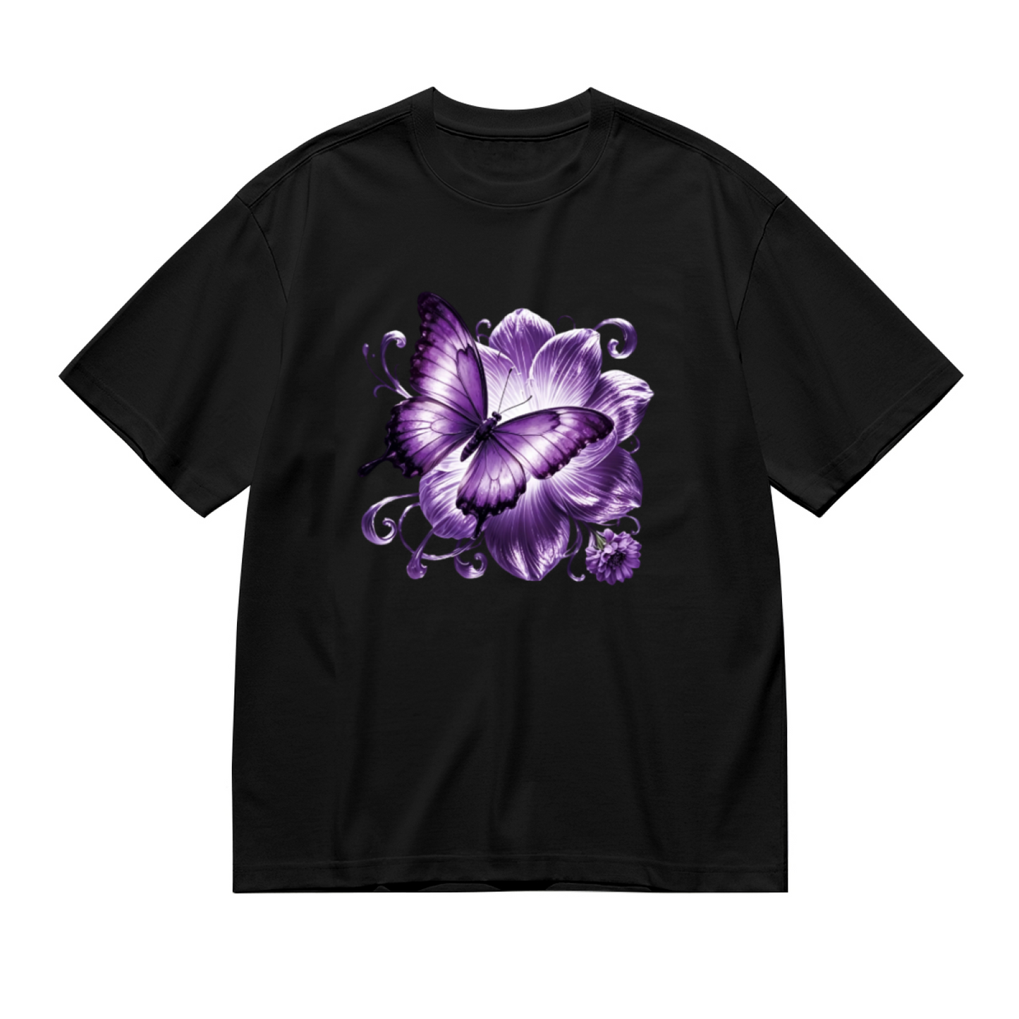 Dreamy Purple Butterfly & Lotus Art Plus Size Women Printed T-Shirt