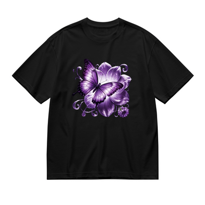 Dreamy Purple Butterfly & Lotus Art Plus Size Women Printed T-Shirt
