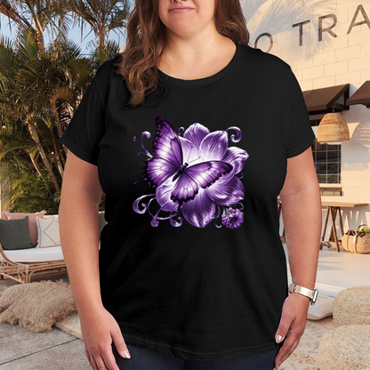 Dreamy Purple Butterfly & Lotus Art Plus Size Women Printed T-Shirt