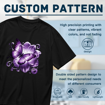 Dreamy Purple Butterfly & Lotus Art Plus Size Women Printed T-Shirt