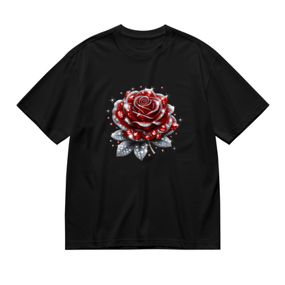 Sparkling Rhinestone Glitter Red Rose Black Plus Size Women¡¯s Printed T-Shirt