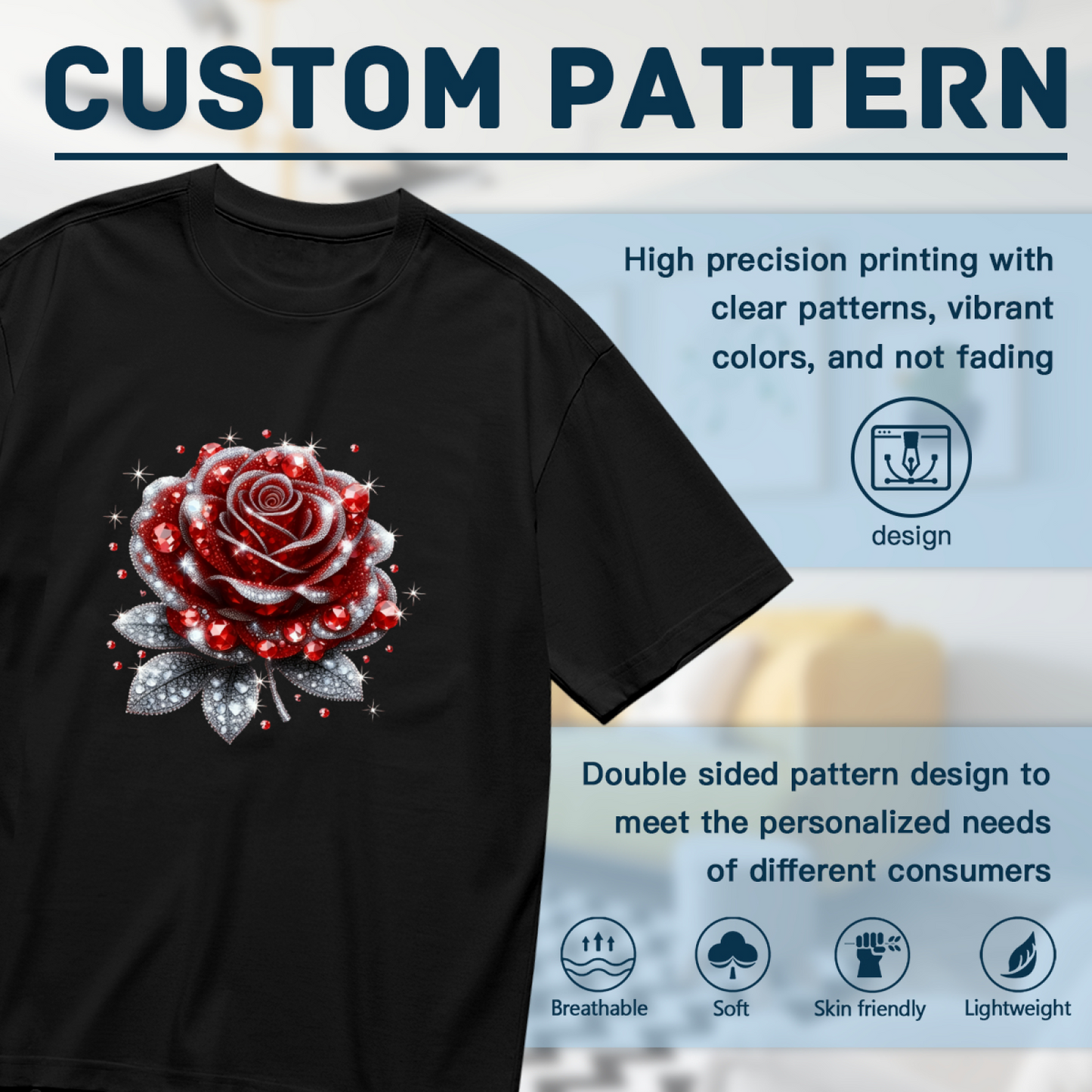 Sparkling Rhinestone Glitter Red Rose Black Plus Size Women¡¯s Printed T-Shirt