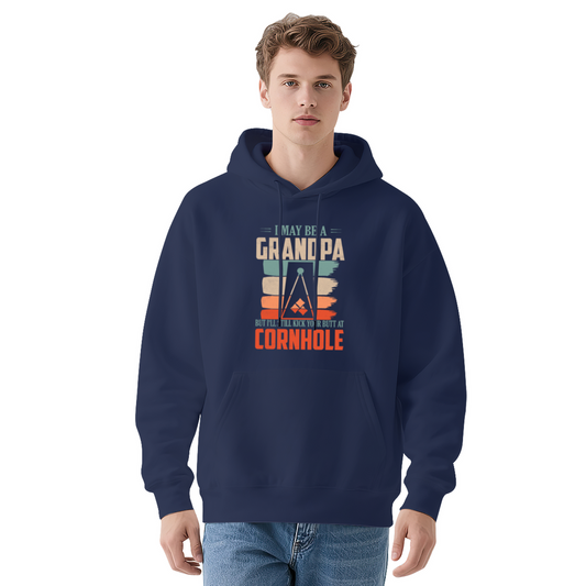 Retro Grandpa Cornhole Game Navy Hoodie, Unisex Family Leisure Soft Top