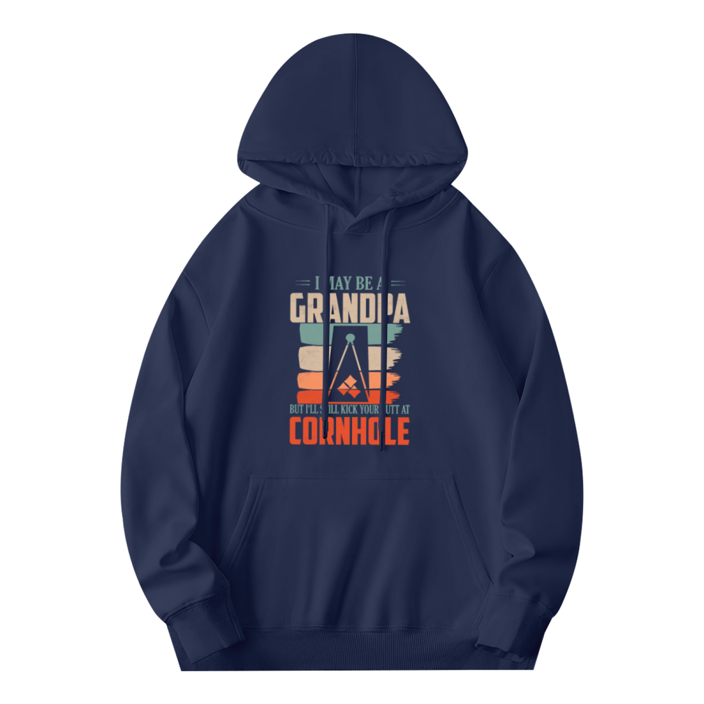 Retro Grandpa Cornhole Game Navy Hoodie, Unisex Family Leisure Soft Top
