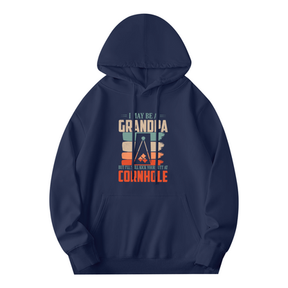 Retro Grandpa Cornhole Game Navy Hoodie, Unisex Family Leisure Soft Top
