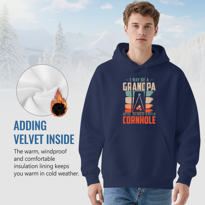 Retro Grandpa Cornhole Game Navy Hoodie, Unisex Family Leisure Soft Top